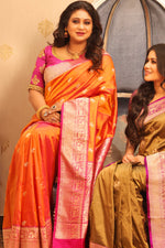 Load image into Gallery viewer, Orange Dual Tone Pure Katan Saree - Keya Seth Exclusive