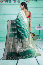 Load image into Gallery viewer, Deep Green and Light Green Semi Katan Silk Saree - Keya Seth Exclusive
