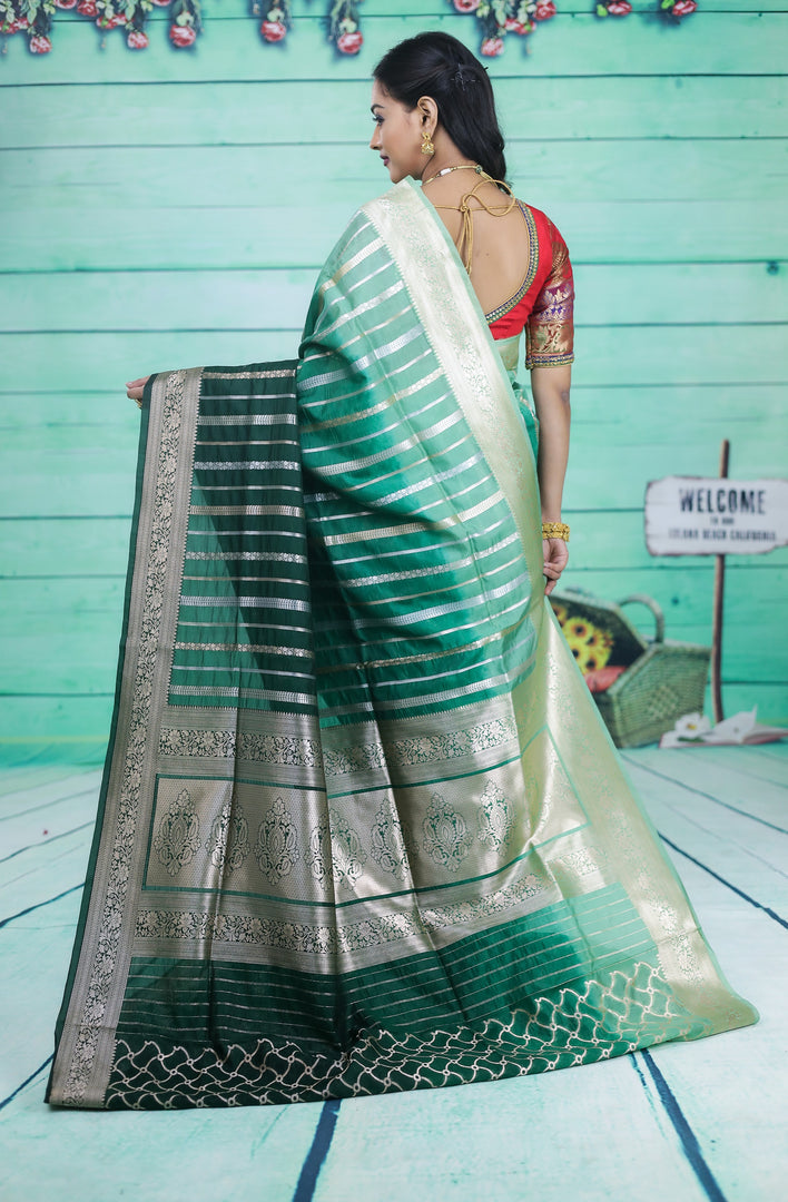Deep Green and Light Green Semi Katan Silk Saree - Keya Seth Exclusive