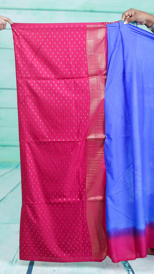 Royal Blue Dupion Silk Saree with Pink Border - Keya Seth Exclusive