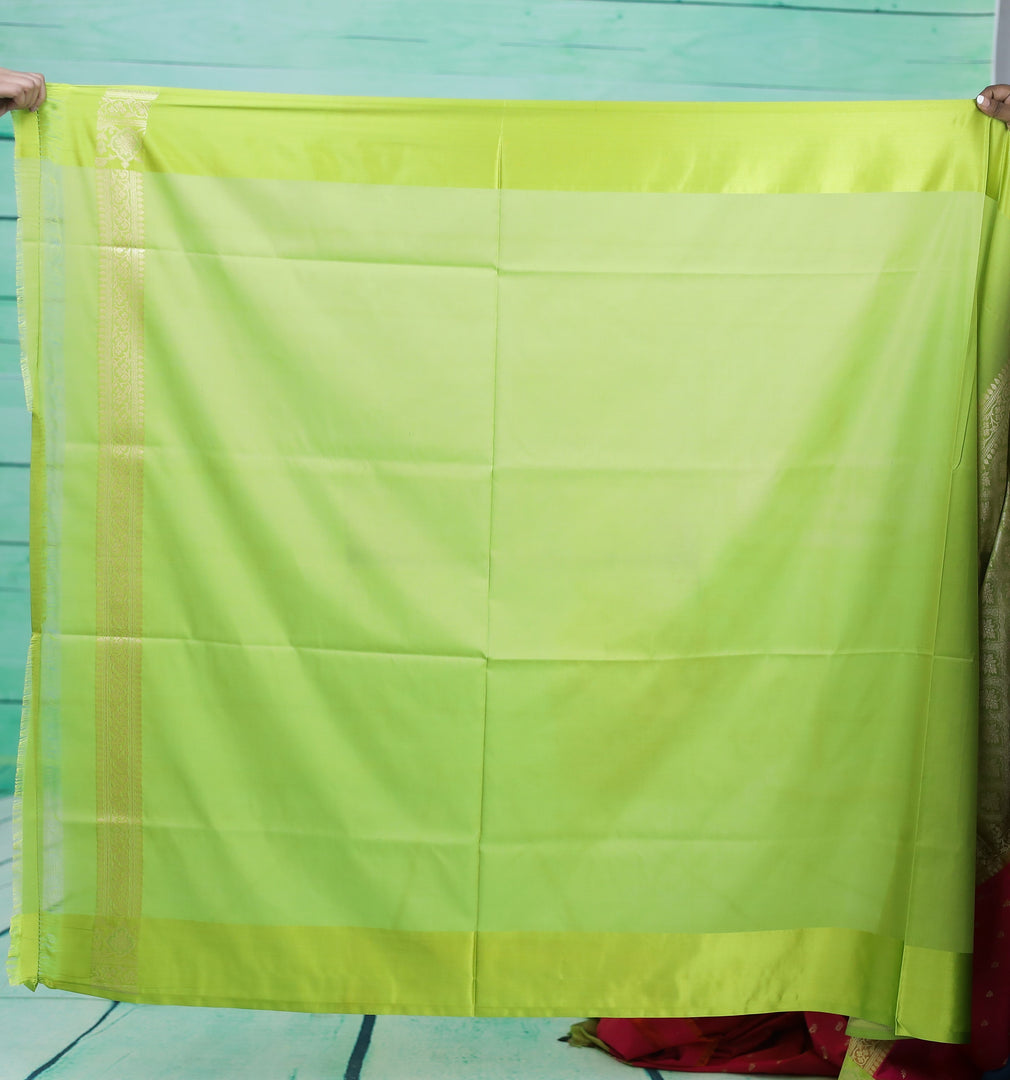Pink Semi Katan Silk Saree with Light Green Border - Keya Seth Exclusive