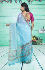 Load image into Gallery viewer, Blue Organza Saree with Floral Design - Keya Seth Exclusive