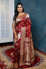 Load image into Gallery viewer, Red Floral Banarasi Saree - Keya Seth Exclusive