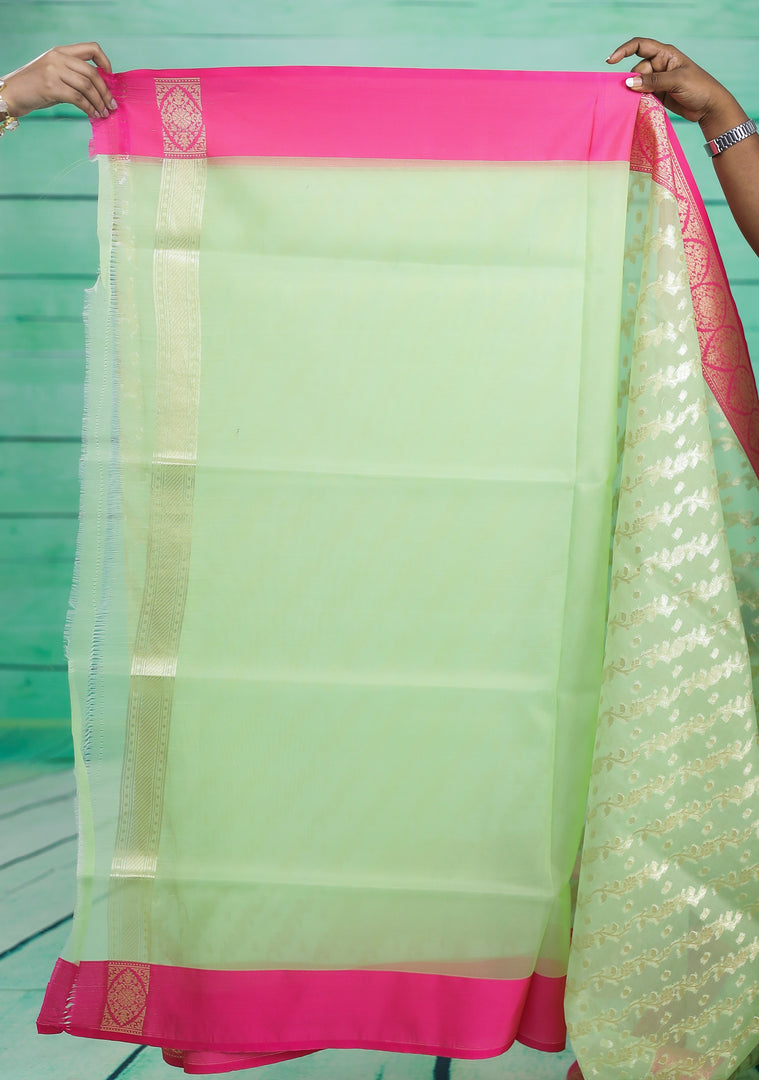 Light Green and Pink Soft Tissue Saree - Keya Seth Exclusive