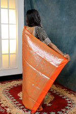Load image into Gallery viewer, Orange Banarasi Saree with Golden Buttas - Keya Seth Exclusive