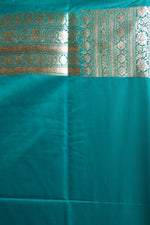 Load image into Gallery viewer, Peacock Blue Banarasi Saree with Golden Buttas - Keya Seth Exclusive