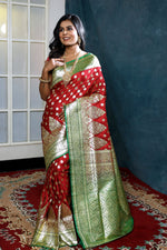 Load image into Gallery viewer, Maroon Banarasi Saree with Green Borders - Keya Seth Exclusive