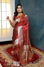 Load image into Gallery viewer, Double Tone Brown Banarasi Saree with Red Border - Keya Seth Exclusive
