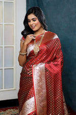 Load image into Gallery viewer, Double Tone Brown Banarasi Saree with Red Border - Keya Seth Exclusive