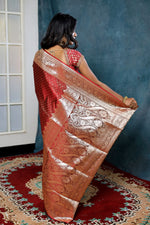 Load image into Gallery viewer, Double Tone Brown Banarasi Saree with Red Border - Keya Seth Exclusive