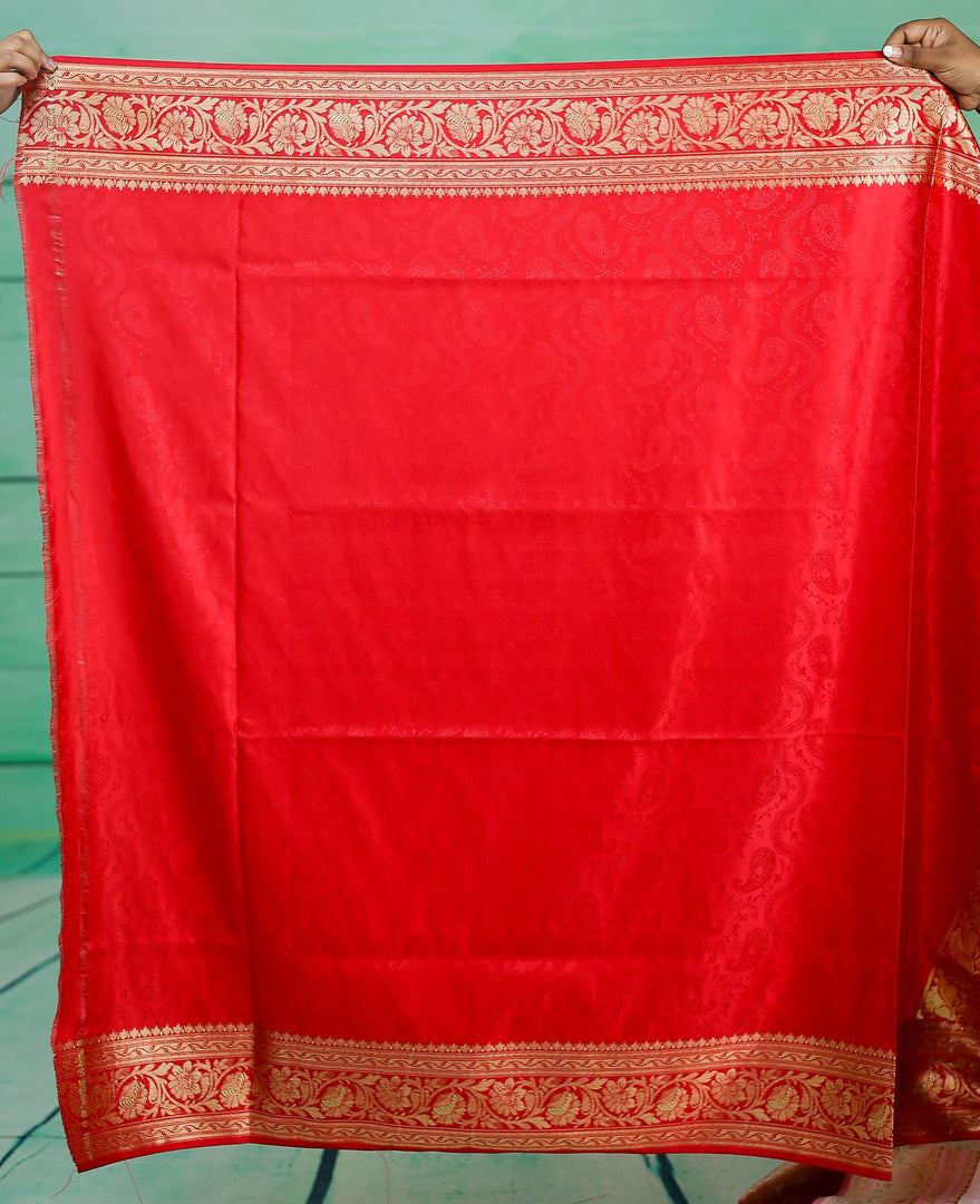 Red and Off-White Semi Katan Silk Saree - Keya Seth Exclusive