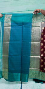 Load image into Gallery viewer, Maroon with Green Border Tissue Saree - Keya Seth Exclusive
