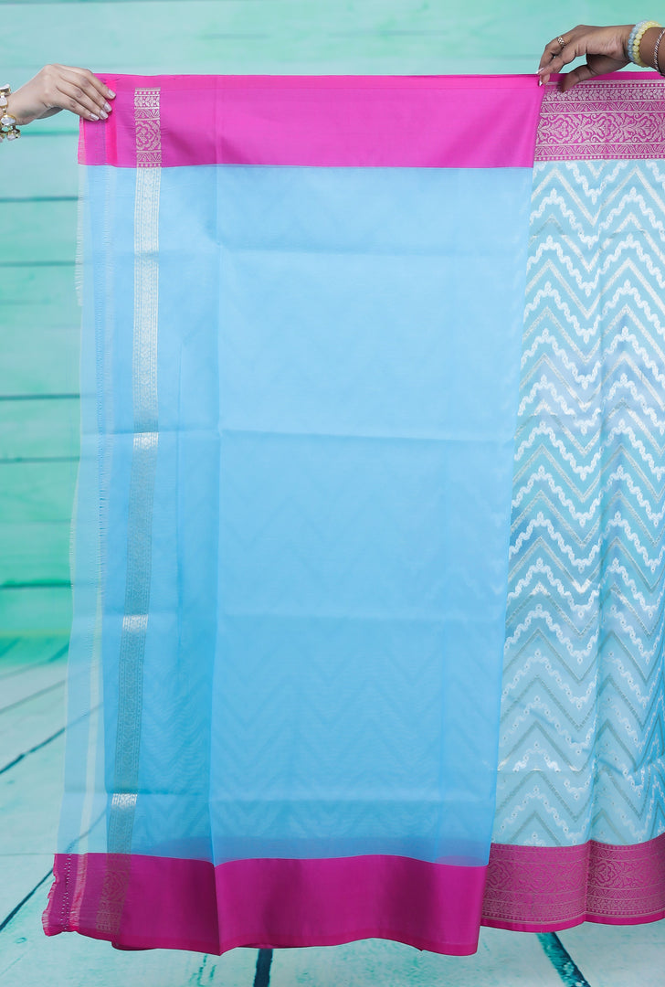 Sky-Blue and Pink Soft Tissue Saree - Keya Seth Exclusive