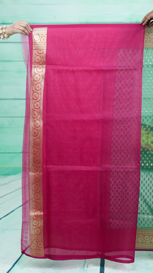 Bottle Green and Multicolored Soft Tissue Saree - Keya Seth Exclusive