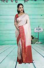 Load image into Gallery viewer, White Dupion Silk Saree with Red Border - Keya Seth Exclusive