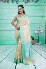 Load image into Gallery viewer, Off-white and Green Soft Tissue Saree - Keya Seth Exclusive