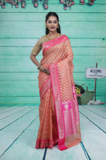 Load image into Gallery viewer, Peach and Pink Soft Tissue Saree - Keya Seth Exclusive
