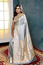 Load image into Gallery viewer, Shimmery Grey Banarasi Saree - Keya Seth Exclusive