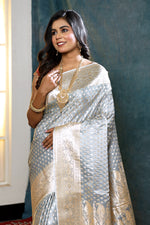 Load image into Gallery viewer, Shimmery Grey Banarasi Saree - Keya Seth Exclusive