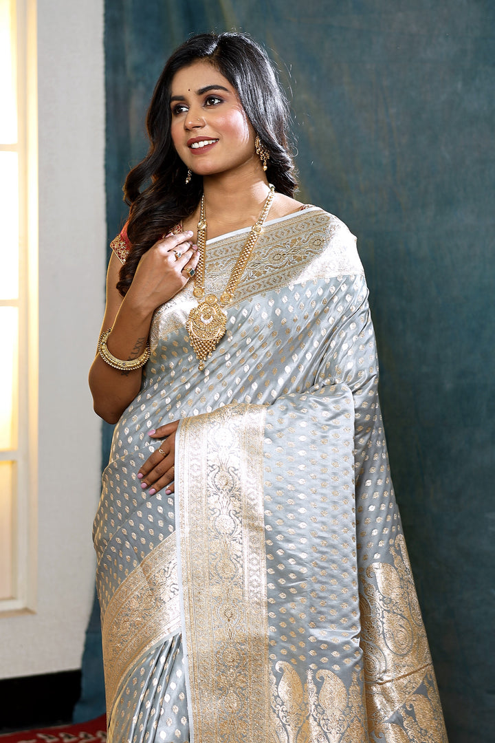 Shimmery Grey Banarasi Saree - Keya Seth Exclusive