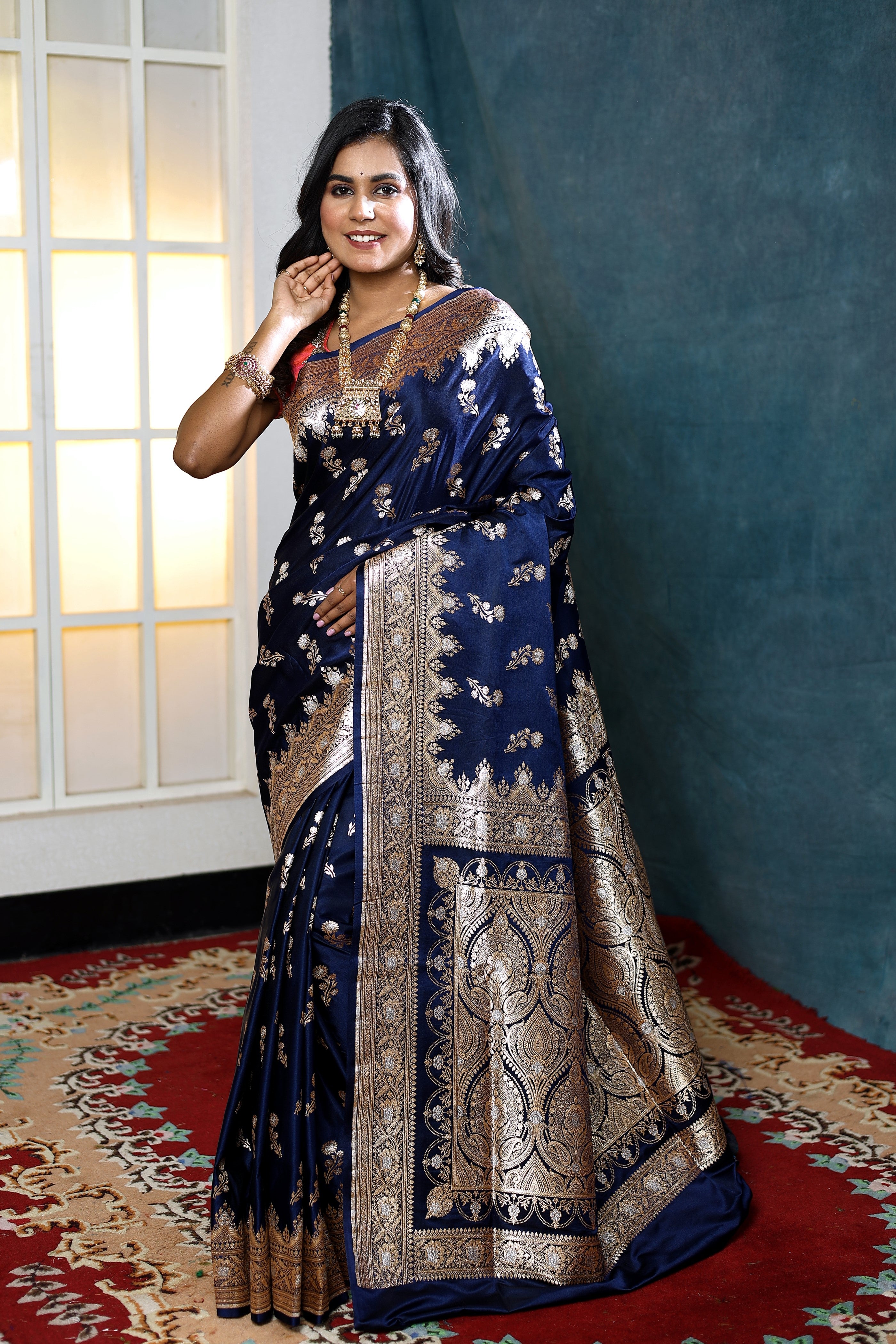 Midnight Blue Banarasi Saree - Keya Seth Exclusive