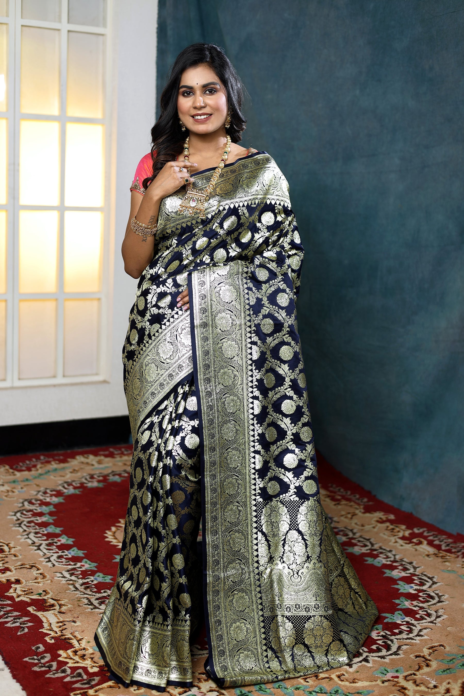 Navy Blue Banarasi Saree - Keya Seth Exclusive