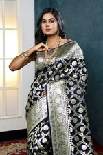 Load image into Gallery viewer, Navy Blue Banarasi Saree - Keya Seth Exclusive