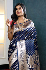 Load image into Gallery viewer, Prussian Blue Banarasi Saree - Keya Seth Exclusive