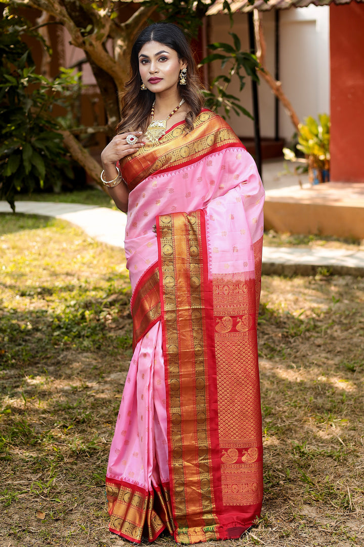 Baby Pink Pure Gadwal Saree - Keya Seth Exclusive