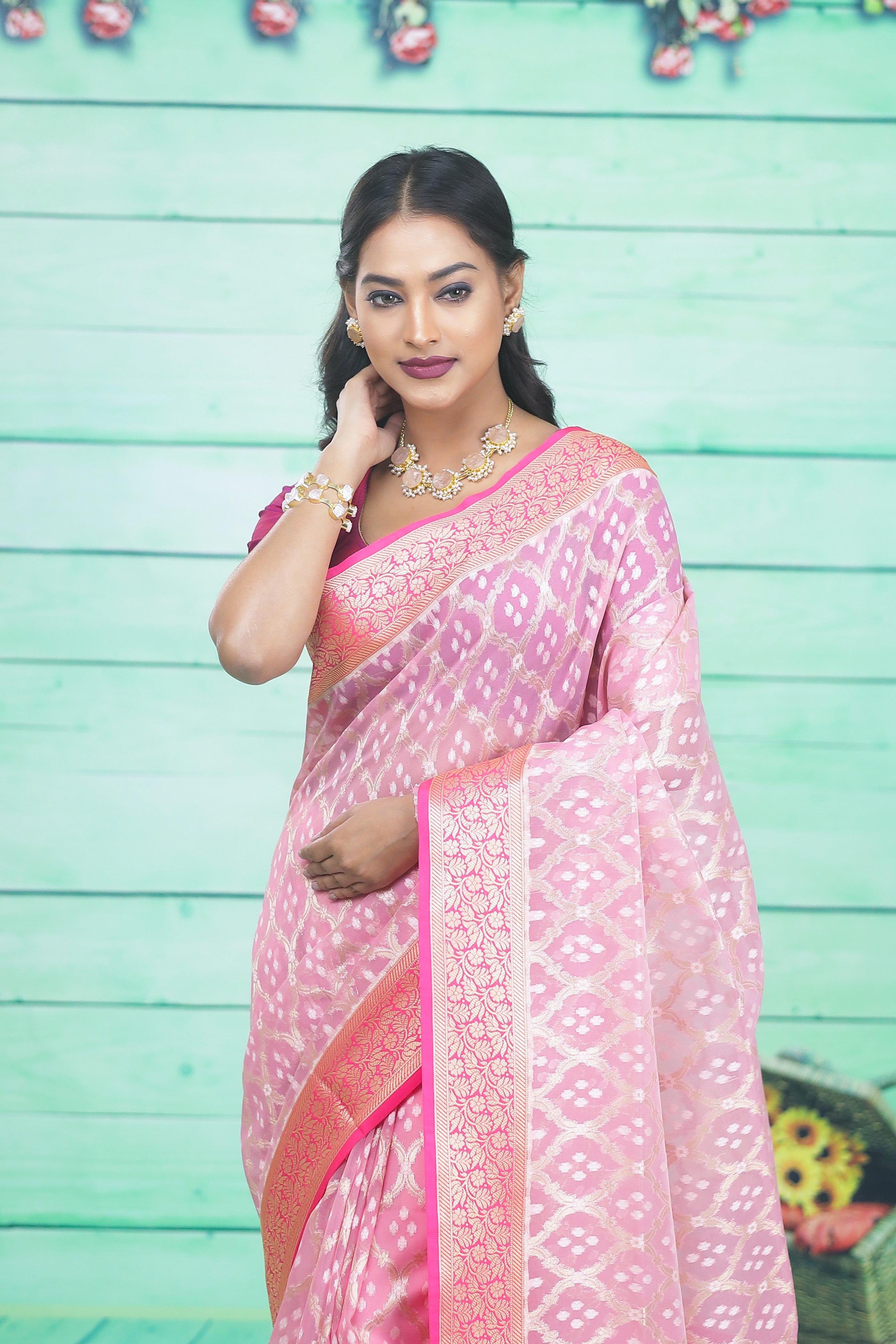 Pink Soft Tissue Saree - Keya Seth Exclusive