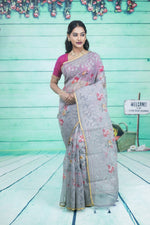 Load image into Gallery viewer, Grey Organza Saree with Floral Design - Keya Seth Exclusive