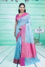 Load image into Gallery viewer, Sky-Blue and Pink Soft Tissue Saree - Keya Seth Exclusive