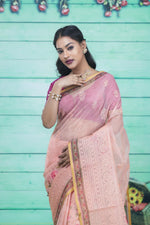 Load image into Gallery viewer, Peach Organza Saree with Floral Design - Keya Seth Exclusive