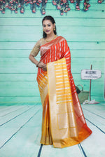 Load image into Gallery viewer, Orange and Yellow Semi Katan Silk Saree - Keya Seth Exclusive