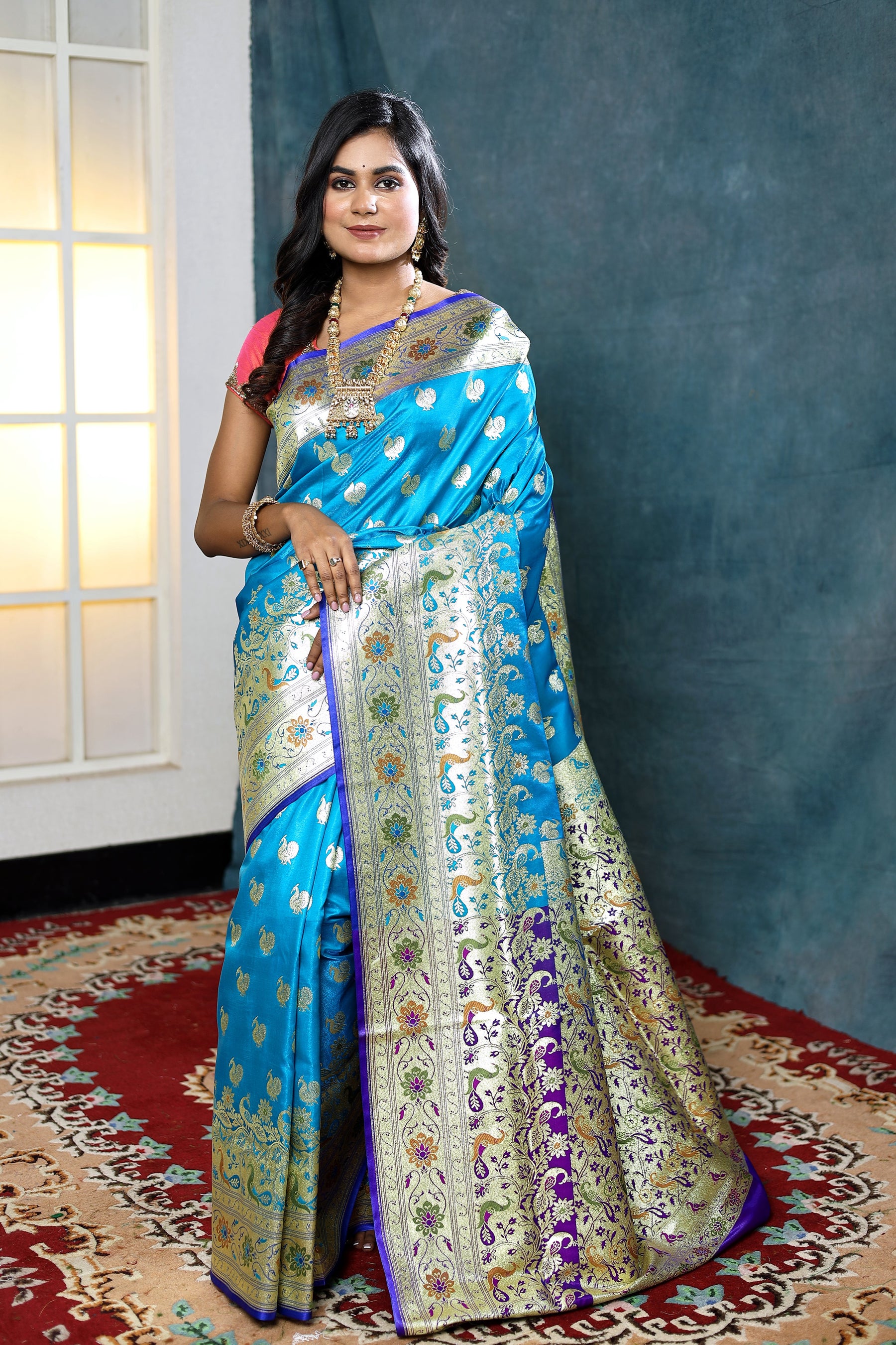 Blue and Purple Minakari Banarasi Saree - Keya Seth Exclusive