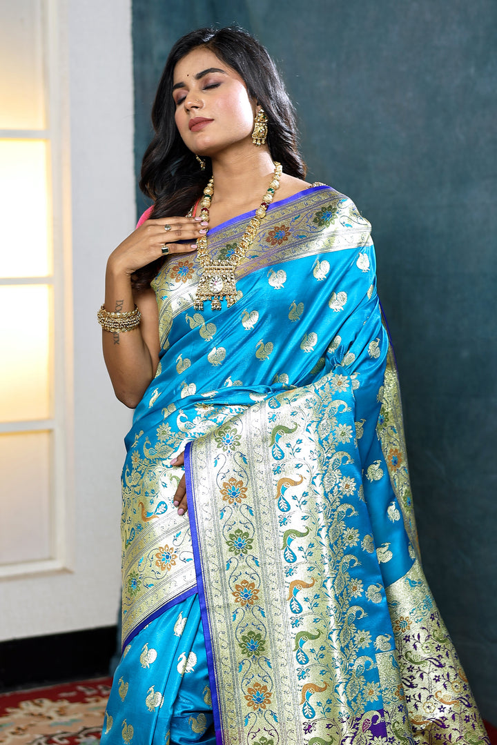 Blue and Purple Minakari Banarasi Saree - Keya Seth Exclusive