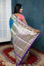 Load image into Gallery viewer, Blue and Purple Minakari Banarasi Saree - Keya Seth Exclusive