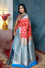 Load image into Gallery viewer, Red and Blue Patli-Pallu Banarasi Saree - Keya Seth Exclusive