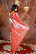Load image into Gallery viewer, Patli Pallu Grey and Red Banarasi Saree - Keya Seth Exclusive