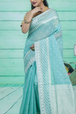 Load image into Gallery viewer, Sea Green Soft Tissue Saree - Keya Seth Exclusive