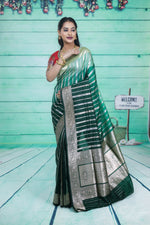 Load image into Gallery viewer, Deep Green and Light Green Semi Katan Silk Saree - Keya Seth Exclusive
