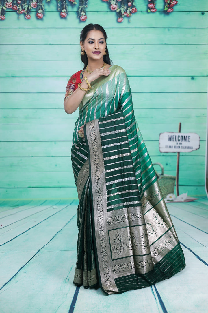 Deep Green and Light Green Semi Katan Silk Saree - Keya Seth Exclusive