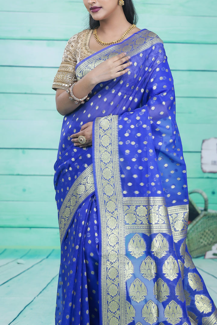 Royal Blue Soft Tissue Saree - Keya Seth Exclusive