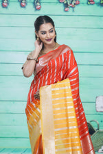 Load image into Gallery viewer, Orange and Yellow Semi Katan Silk Saree - Keya Seth Exclusive