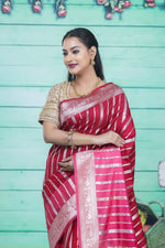 Load image into Gallery viewer, Red and Peach Chanderi Silk Saree - Keya Seth Exclusive