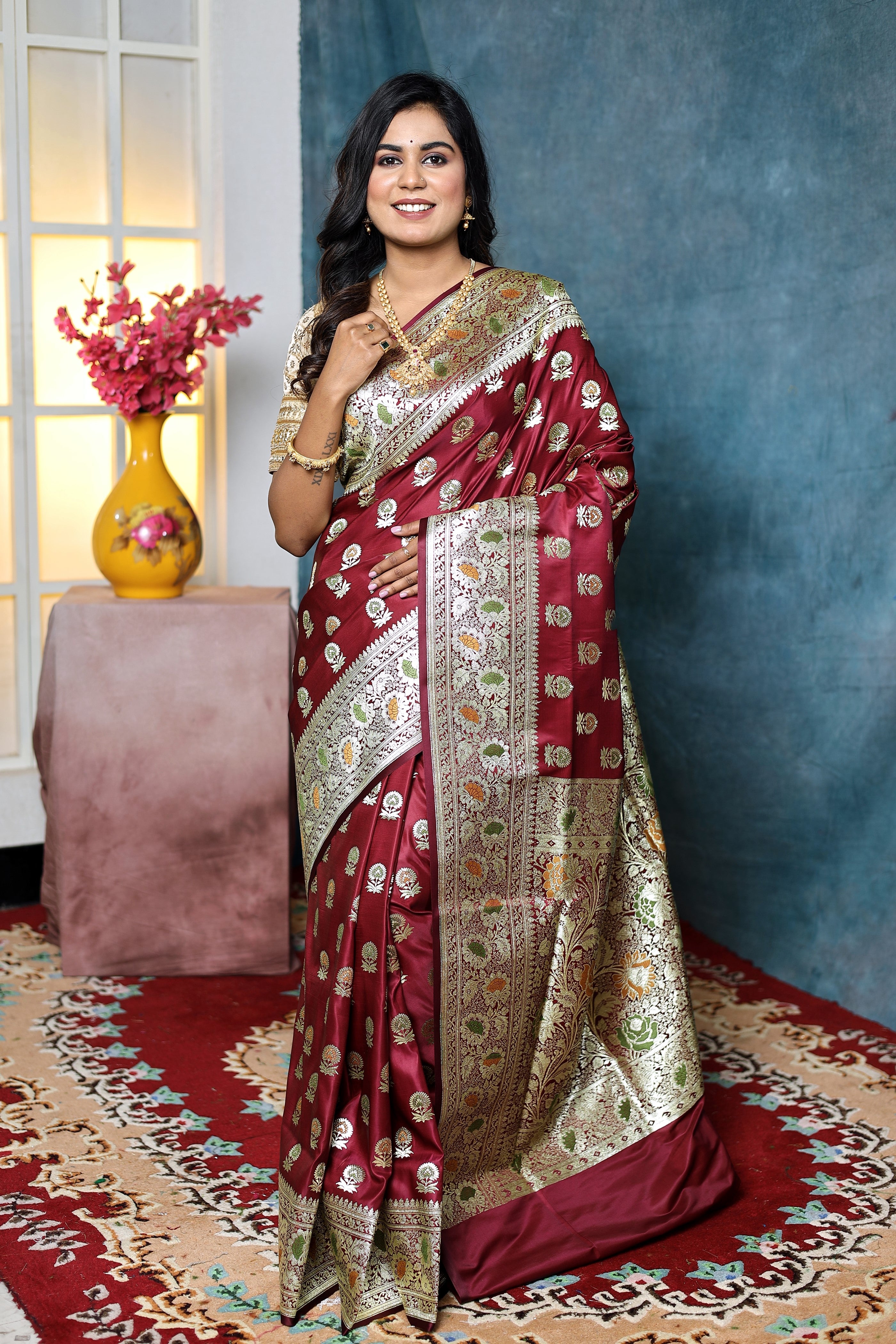 Maroon minakari Banarasi Saree - Keya Seth Exclusive