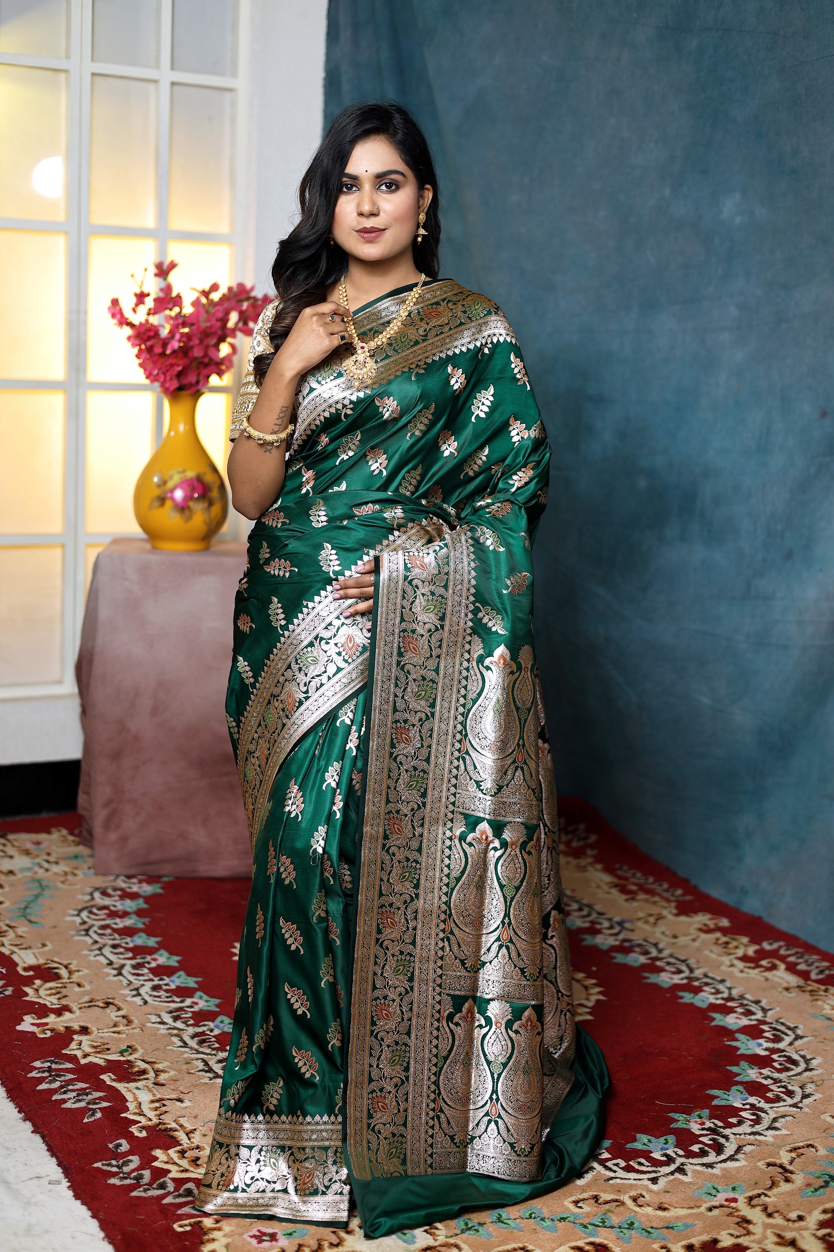 Dark Green Minakari Banarasi Saree - Keya Seth Exclusive