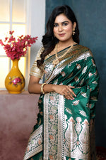 Load image into Gallery viewer, Dark Green Minakari Banarasi Saree - Keya Seth Exclusive