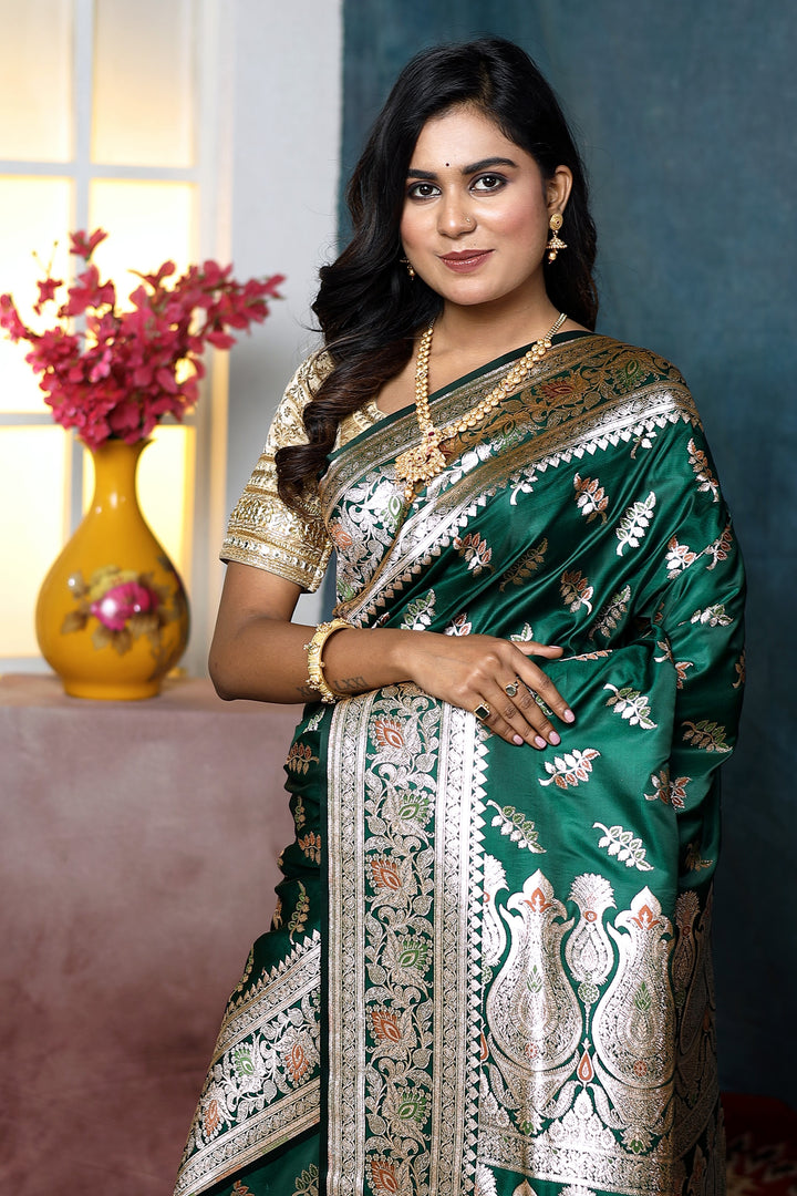 Dark Green Minakari Banarasi Saree - Keya Seth Exclusive