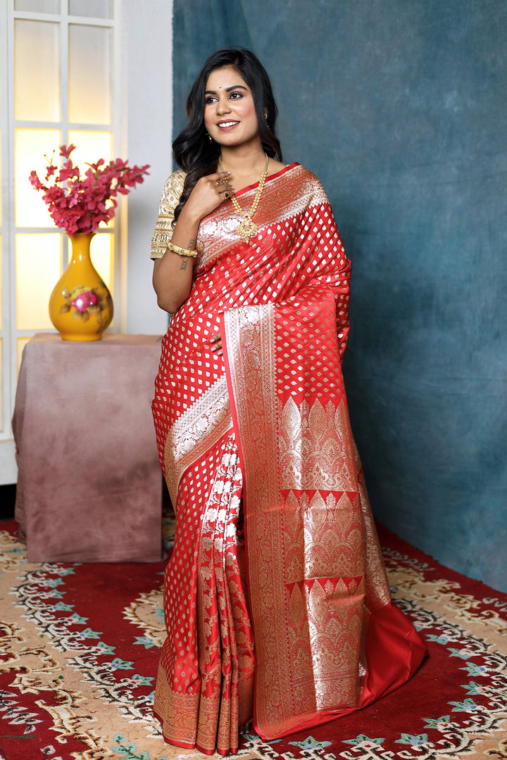Patli Pallu Blush Red Banarasi Saree - Keya Seth Exclusive